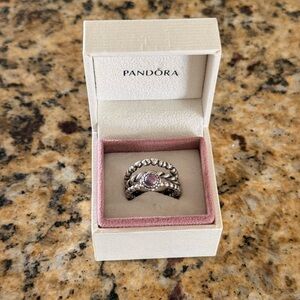 Pandora Vintage Silver Stackable Ring Set with Purple Center Stone